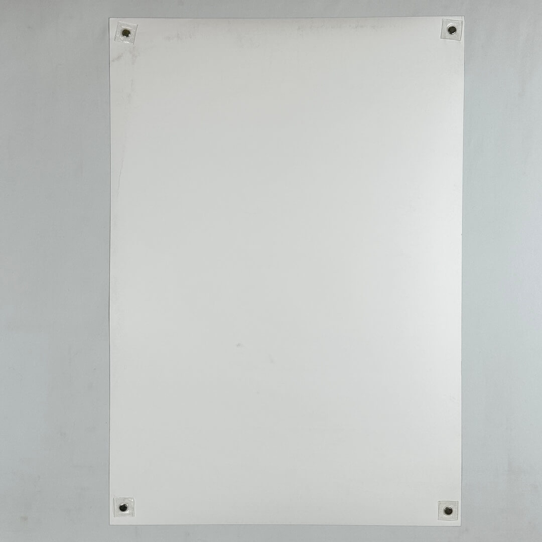 Backside of poster on white background. 