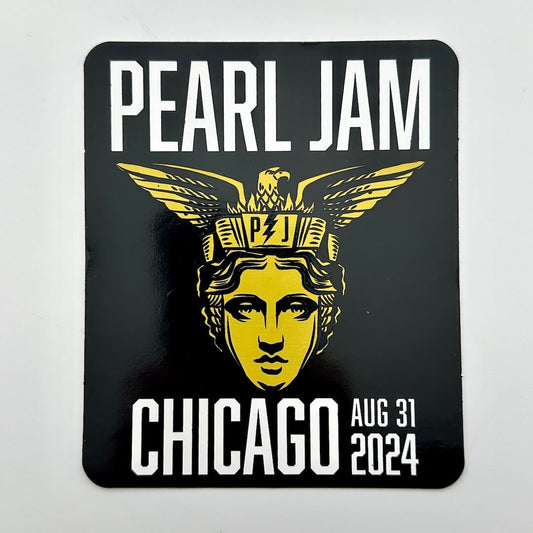 Pearl Jam event poster with yellow graphic and text on a black background