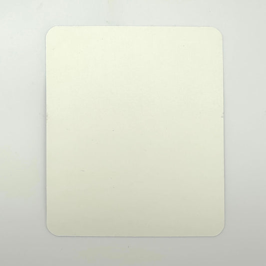 Backside of unused sticker against gray background. 