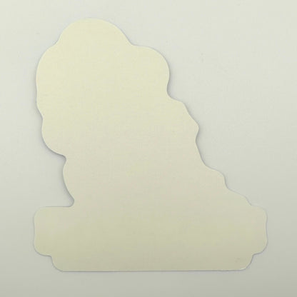 Backside of unused sticker against gray background. 