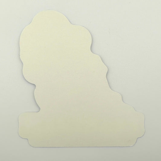 Backside of unused sticker against gray background. 