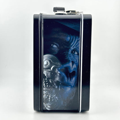 Side view of metal lunchbox with image of armored ape from Planet of the Apes. 