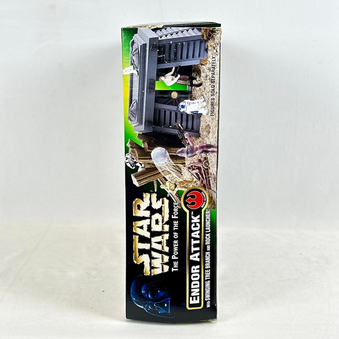 Toy packaging for a Star Wars Enderor Attack figure on a white background