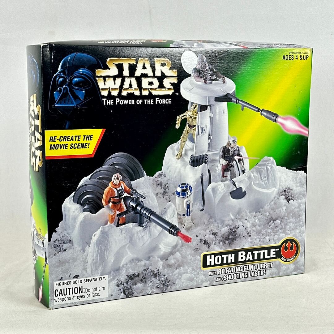 Star Wars Hoth Battle toy set packaging with figures and snowscape.