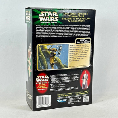 Back of a Star Wars toy packaging with promotional text and graphics.