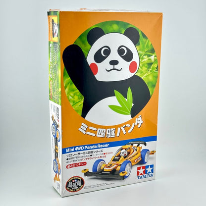 Tamiya Mini 4WD Panda Racer toy box, featuring a panda graphic on an orange background.