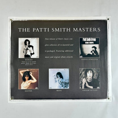 Promotional poster for Patti Smith's music collection featuring album covers and text.
