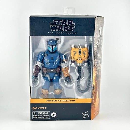 Action figure in packaging with Star Wars branding against white background. 