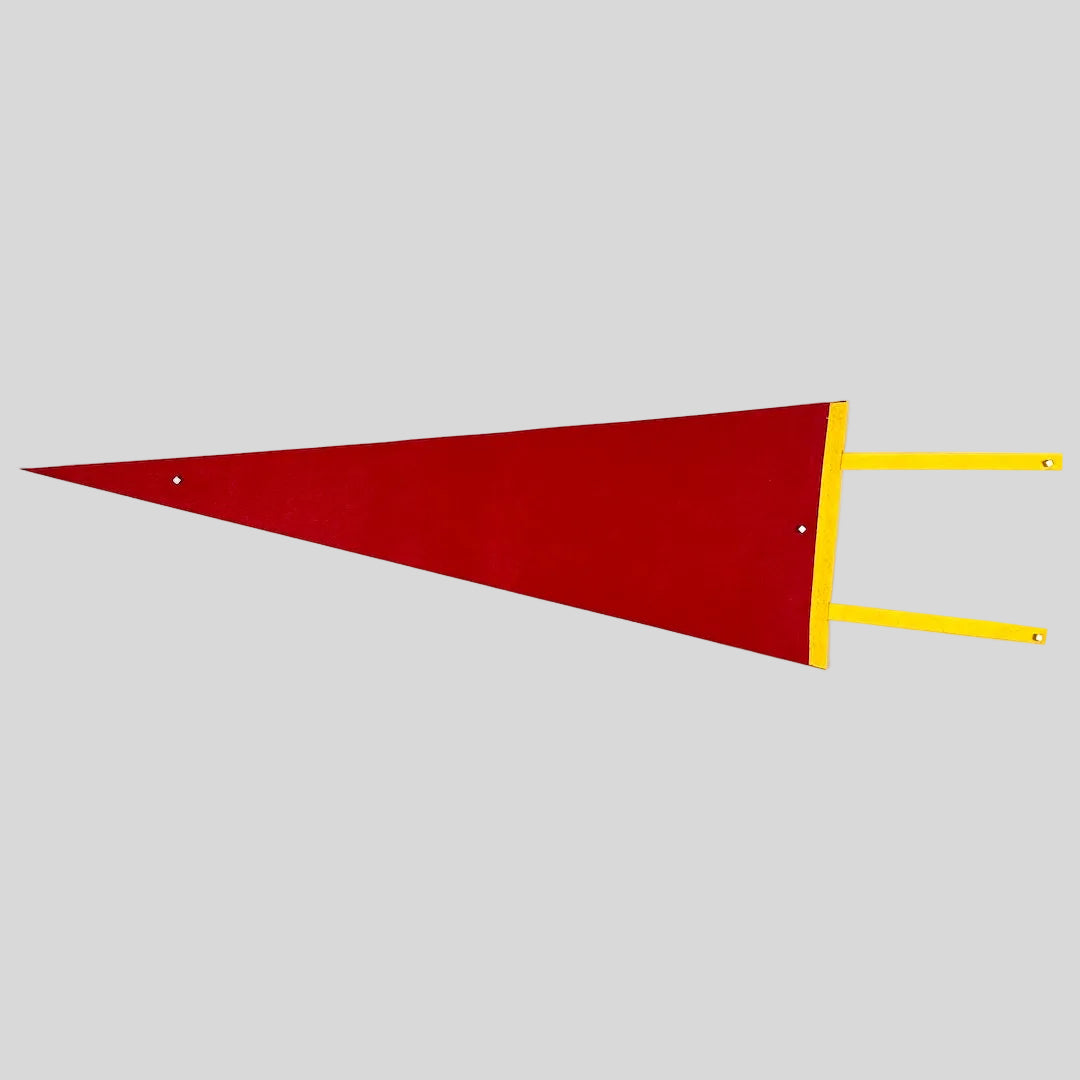 Red pennant with yellow border on white background. 