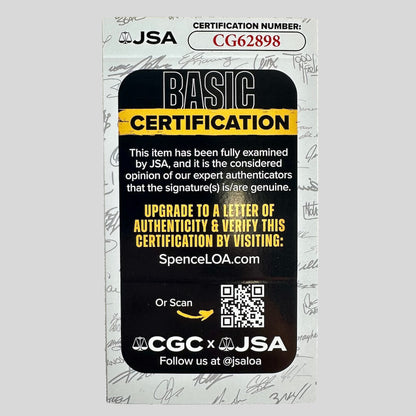 JSA certification card with QR code on a gray background