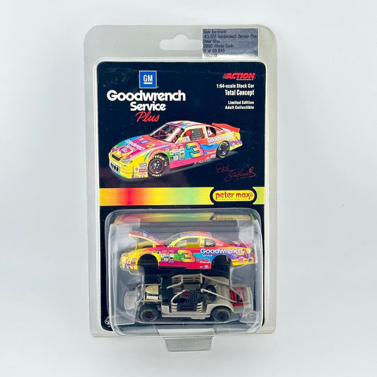 A packaged die-cast toy car set from Goodwrench Service Plus featuring a multicolor race car.