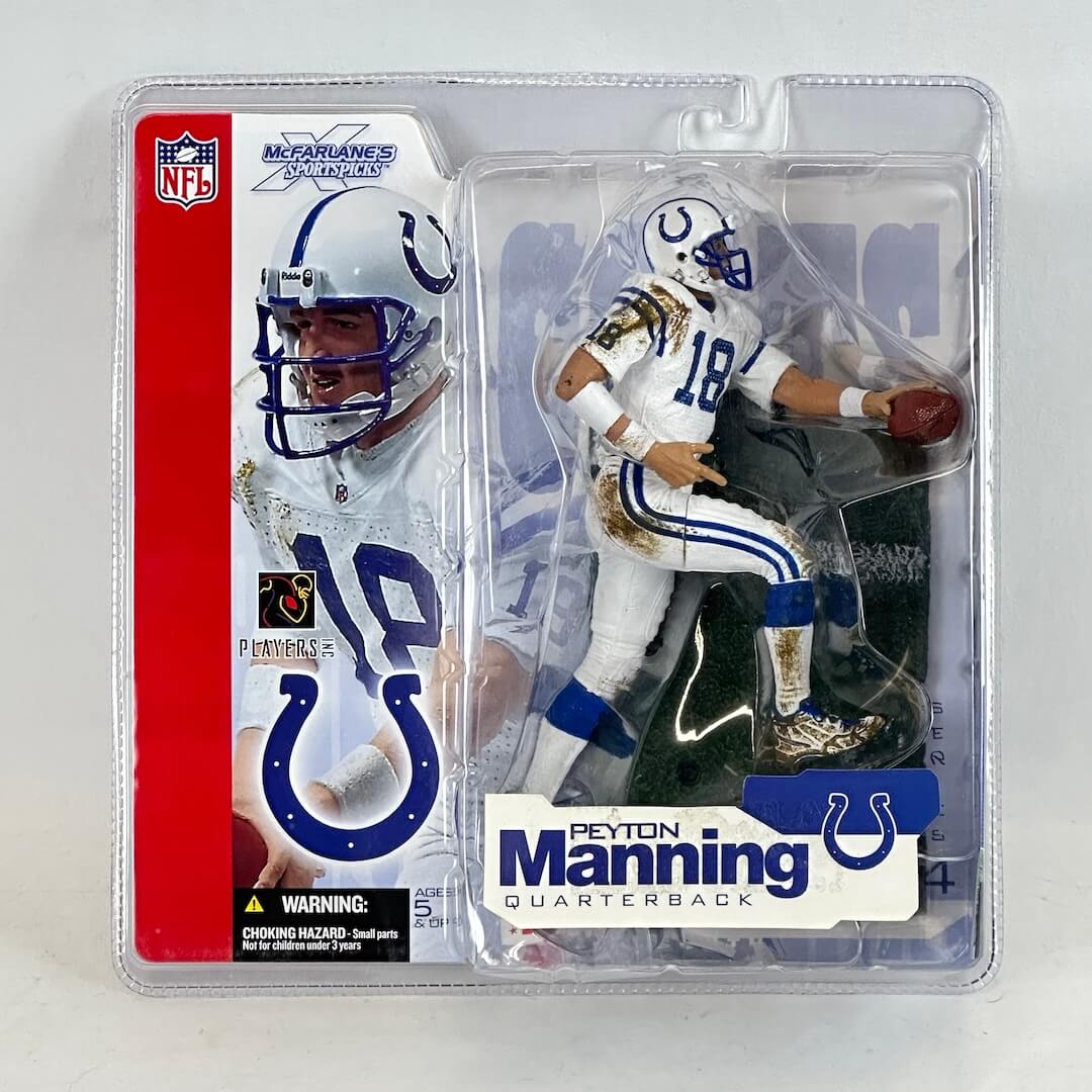 Action figure of Peyton Manning in packaging with NFL branding