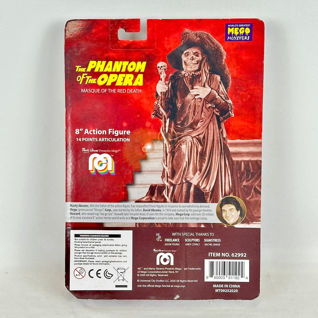 Back 'The Phantom of the Opera' action figure package, featuring artwork of the character in a red robe against a red background.
