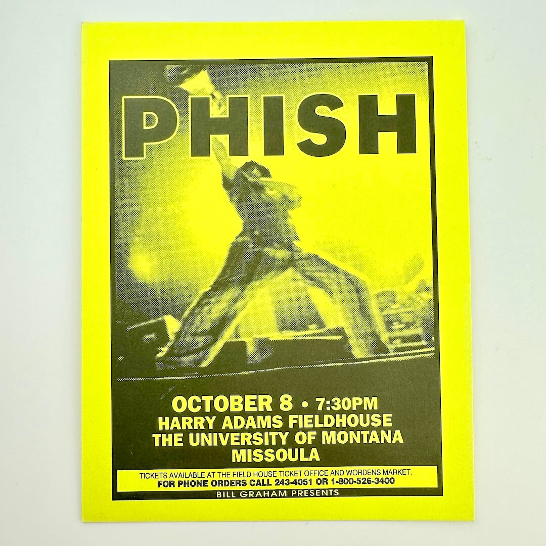 Promotional poster for Phish concert at Harry Adams Fieldhouse, University of Montana, Missoula.