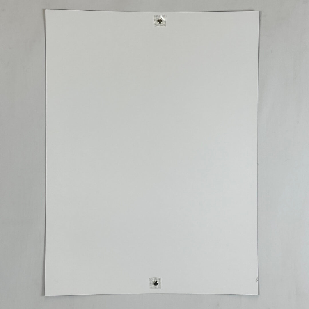 Backside of poster on white background. 