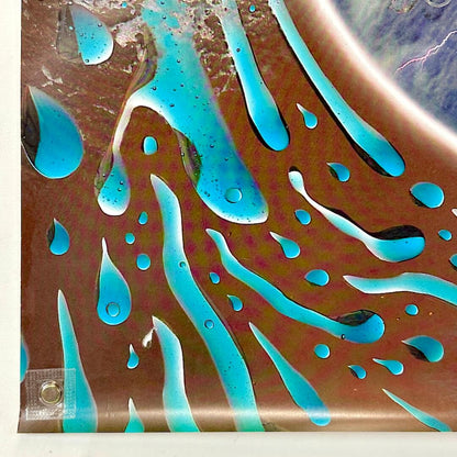 Bottom left corner with small tear three inches from corner. 