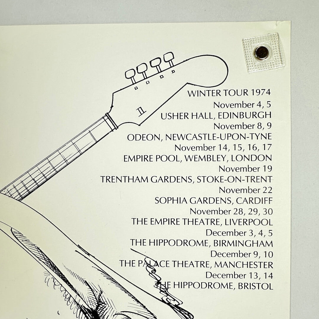 Guitar illustration with concert tour dates on a beige background
