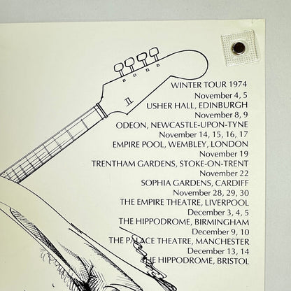 Guitar illustration with concert tour dates on a beige background