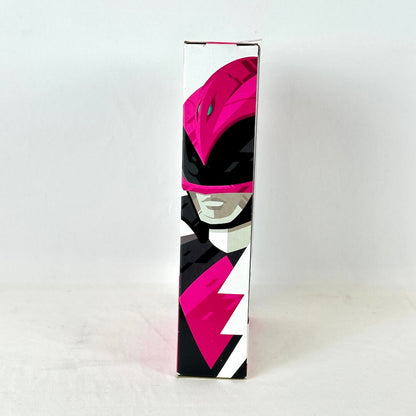 Side view of packaging with illustration of Pink Ranger, photographed on white background. 