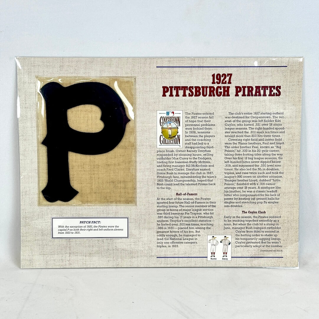Document with 1927 Pittsburgh Pirates text and logo on a light gray background