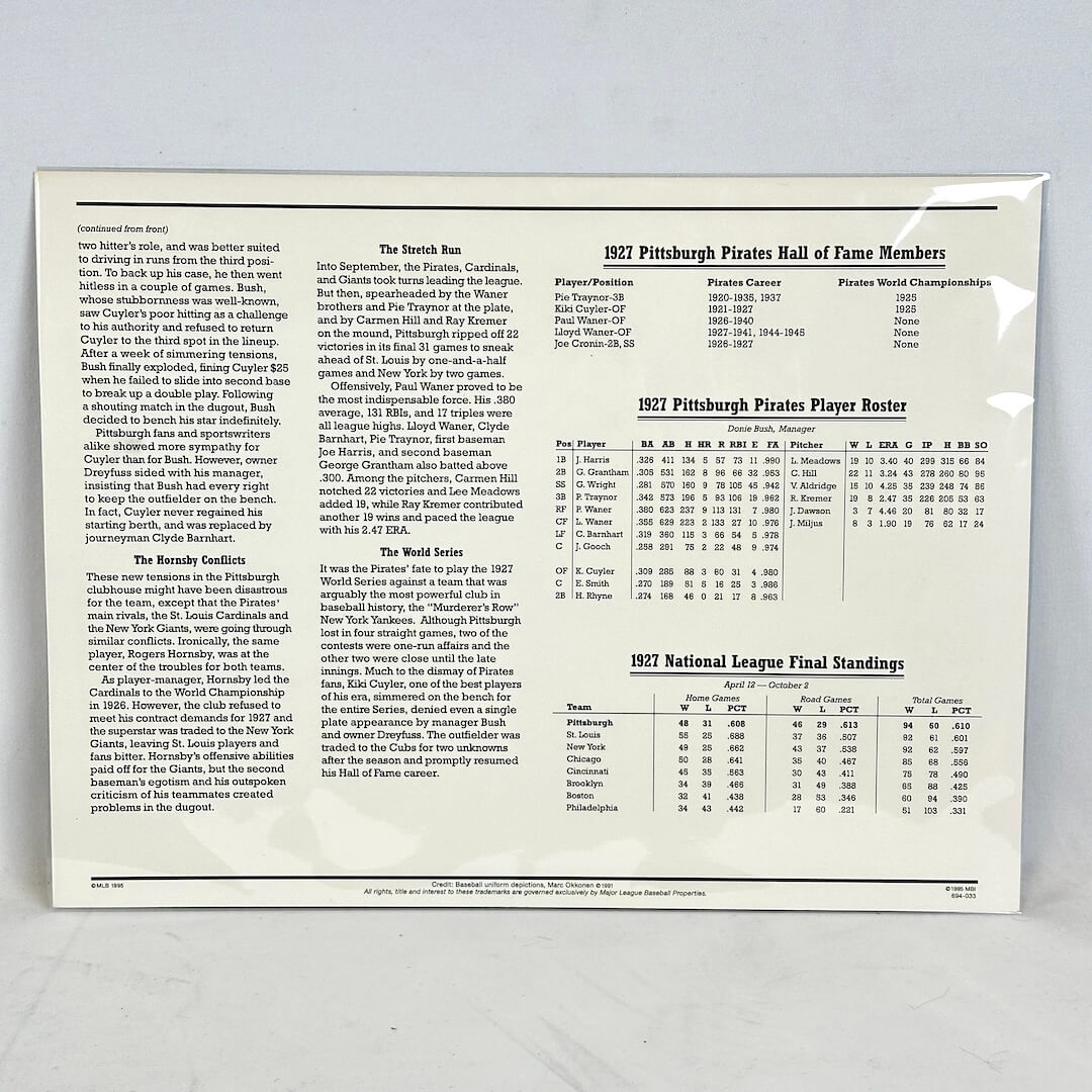 Pittsburgh Pirates 1927 team roster and statistics on a white background