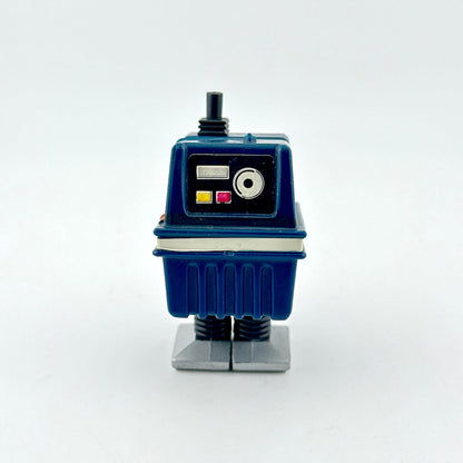 Small blue robot toy on a white background