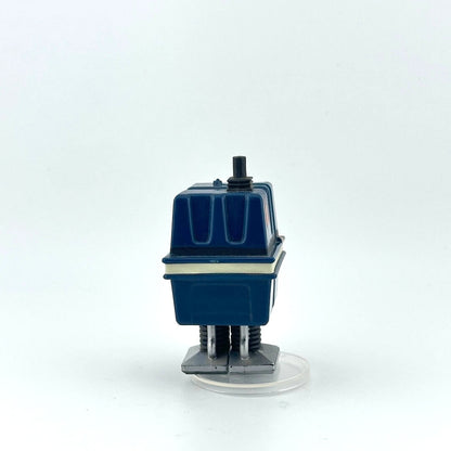 Toy blue robot action figure against white background.