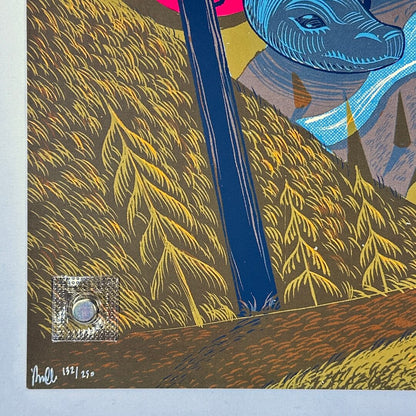 Bottom left corner featuring artist signature and poster number, in mint condition. 