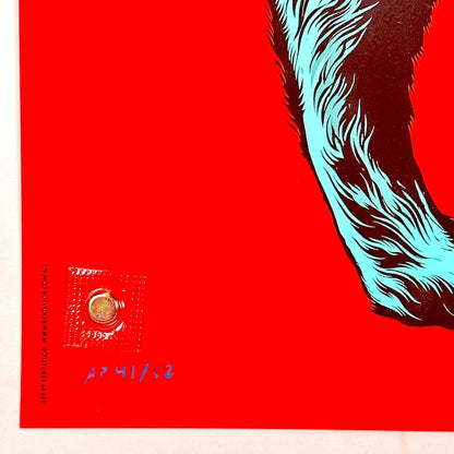 Bottom left corner with artist notation of "AP 41/52" by artist website address. 