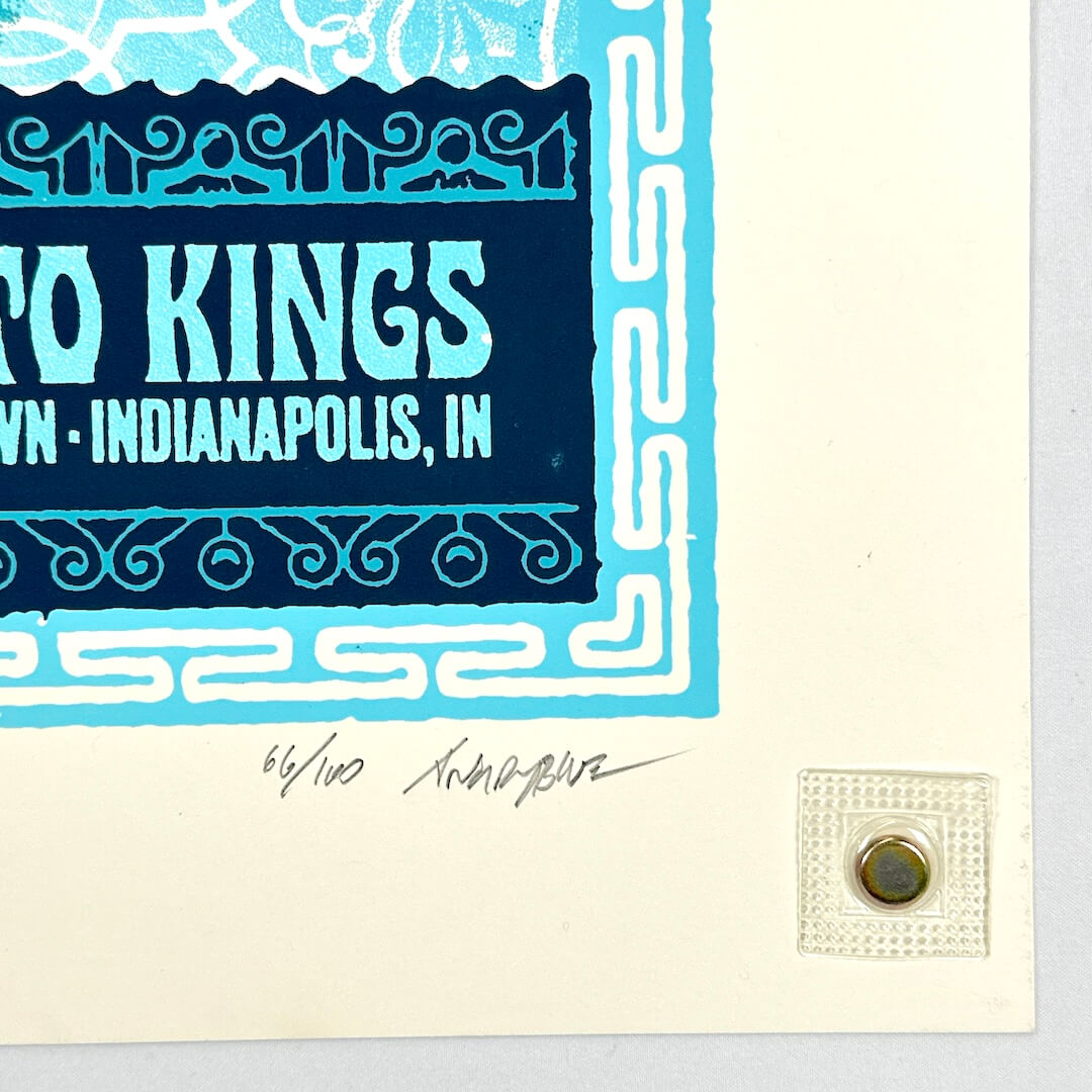 Bottom right corner with artist signature in pencil with poster number. 