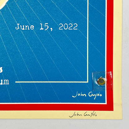 Bottom right corner of poster with artist signature in pencil in border. 