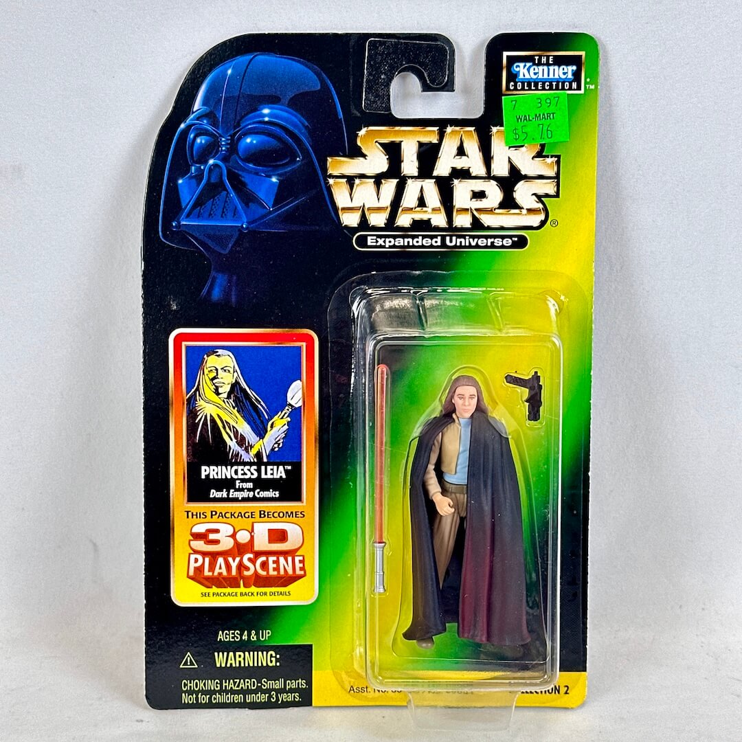 Star Wars action figure packaging with Princess Leia and 3-D Playscene feature on a white background