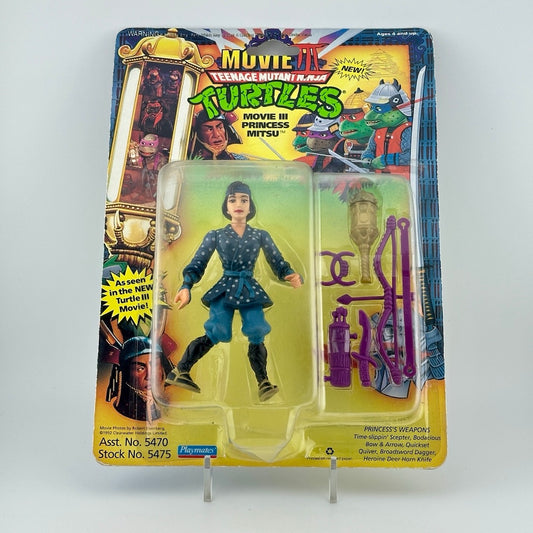 Still sealed action figure of woman in blue, Asian style outfit with purple accessories. Front view.