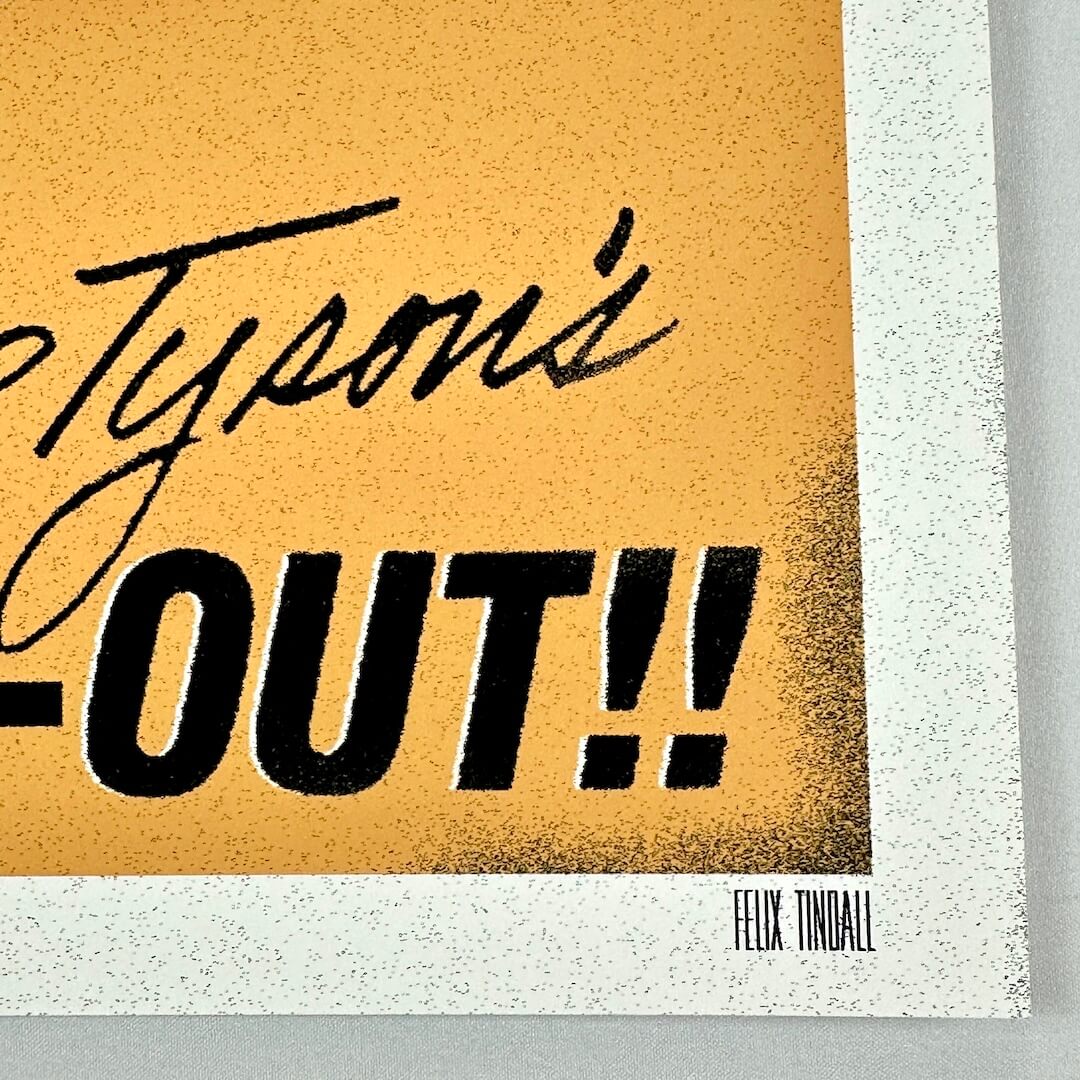 Lower right corner of print with sharp corner and undamaged edges, featuring artist logo. 