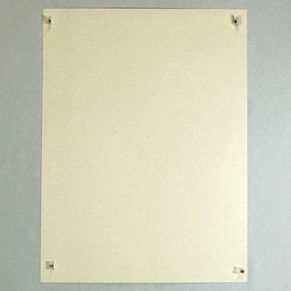 Image of reverse side of poster showing no marks or damage, only white paper held up by small magnets