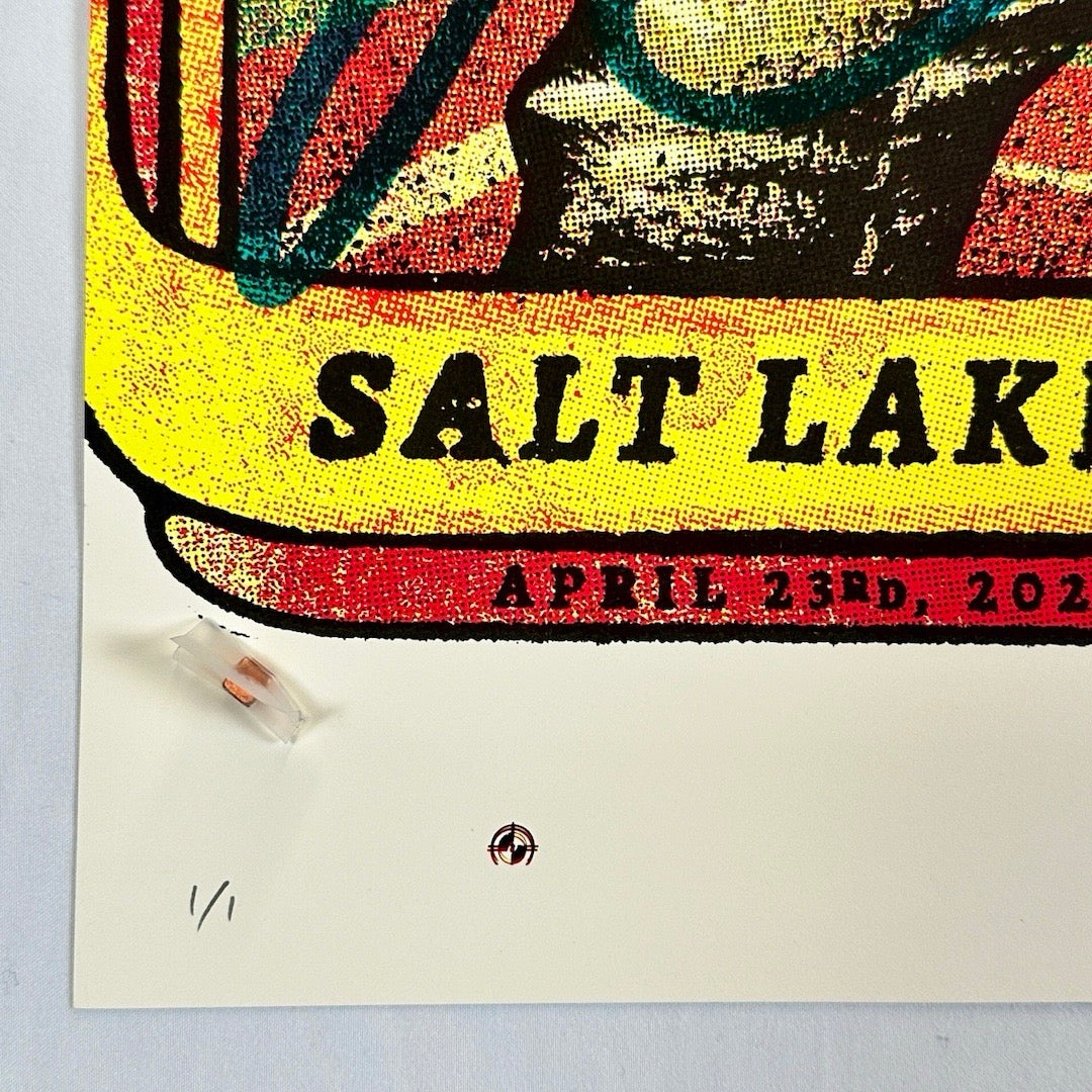 Printed in vivid colors using comic book ink style, signed 1/1 in pencil by artist & print targets.