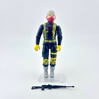 Toy figure in a futuristic outfit with a helmet and mask on a white background