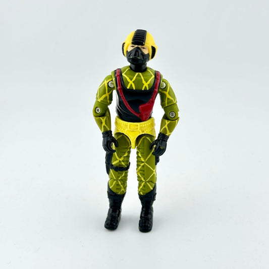 Action figure in a yellow and black suit with a helmet on a white background