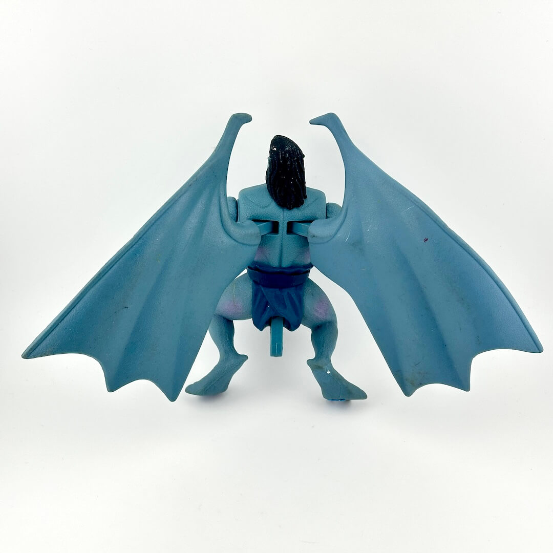 Blue winged gargoyle action figure from Disney show on white background. 