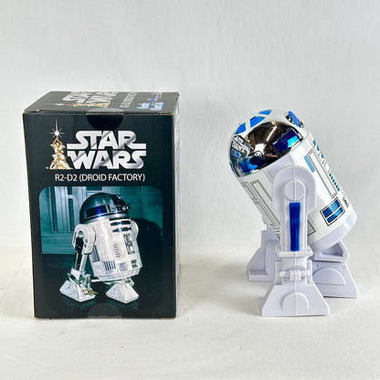 Star Wars R2-D2 'Droid Factory' collectible figure shown next to its original black packaging box.