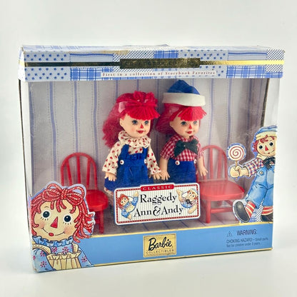 Boxed set of Raggedy Ann and Andy dolls with a white background