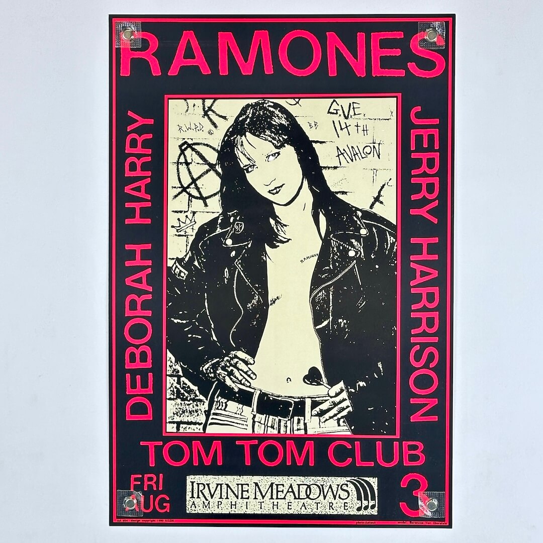 Poster for a Ramones concert featuring Deborah Harry at the Tom Tom Club, Irvine Meadows Amphitheatre.