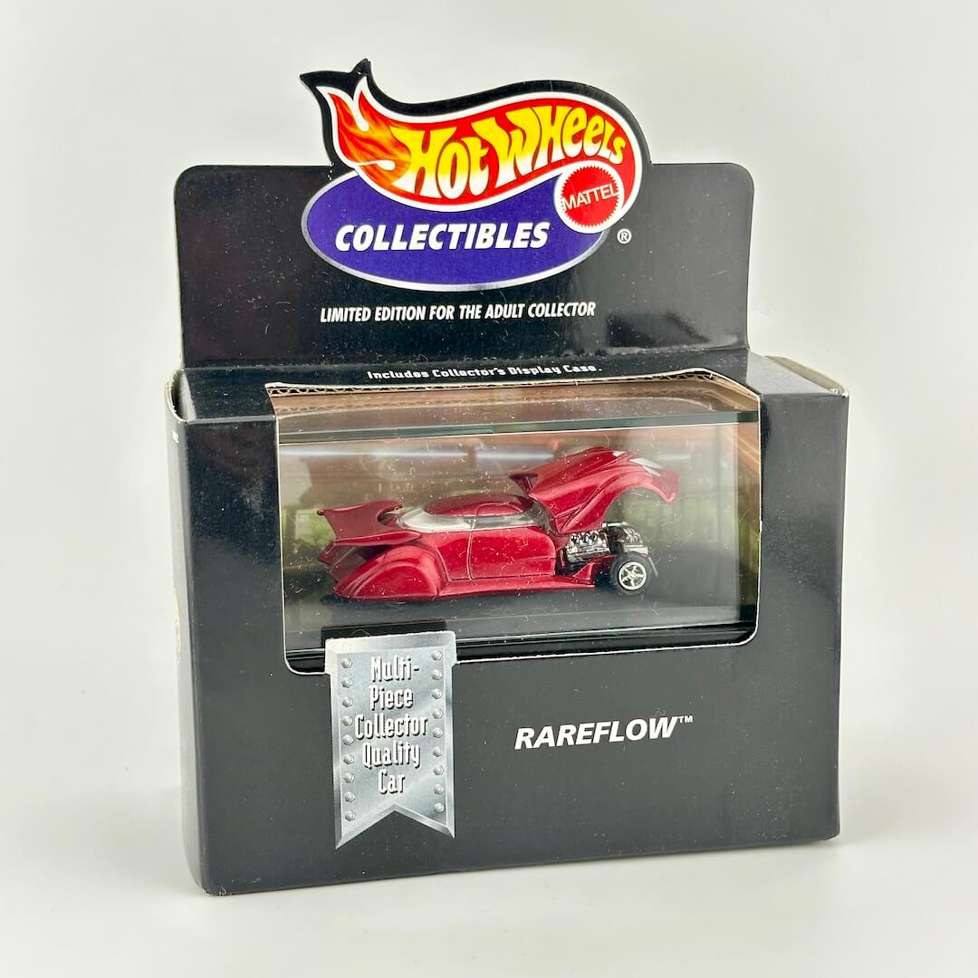 Hot Wheels Collectibles Mattes Rareflow die-cast toy car in its original collector's packaging box, featuring a red car.