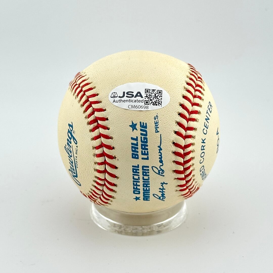 Baseball with a label on a white background