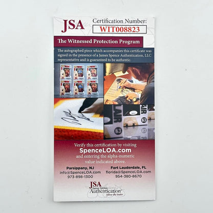 JSA certification card for witnessed protection program on a white background
