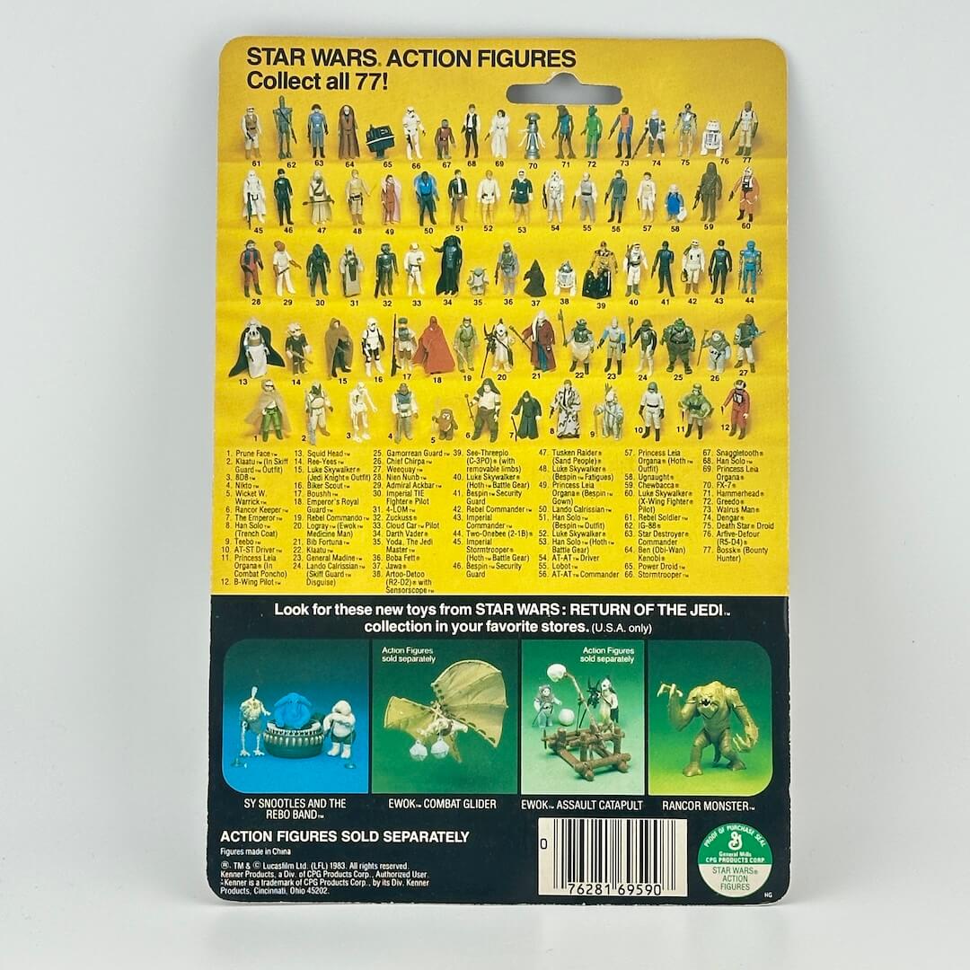 Star Wars action figures packaging with character illustrations on a yellow background