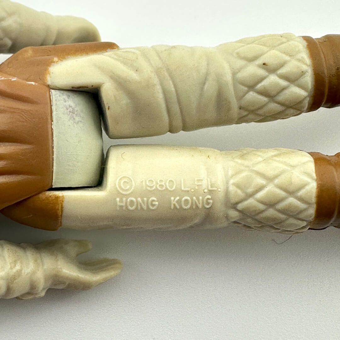 Close-up of back of figure's legs to show COO and copyright information. 