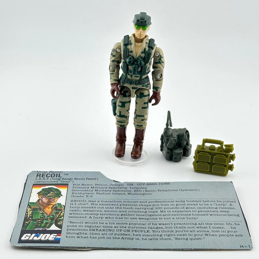 GI Joe action figure with accessories and character card on a white background