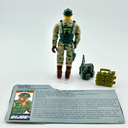 GI Joe action figure with accessories and character card on a white background