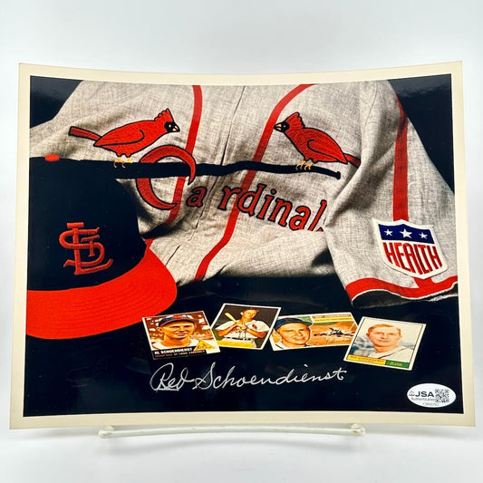 Framed St. Louis Cardinals memorabilia  photo with a jersey, cap, and cards. 